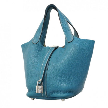 Hermes Handbag Picotin Lock PM Taurillon Clemence Blue Jean Silver