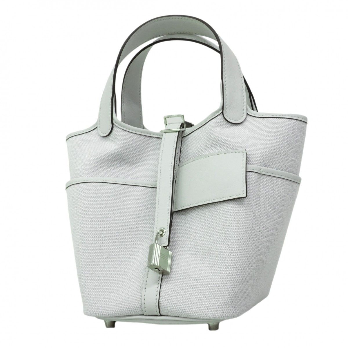 Hermes Handbag Picotin Lock Cargo PM Swift Toile Elan Gray Platinum Silver