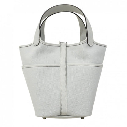 Hermes Handbag Picotin Lock Cargo PM Swift Toile Elan Gray Platinum Silver — view 7