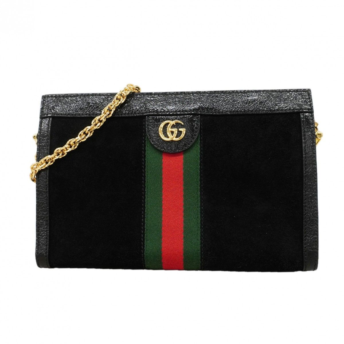 Gucci Shoulder Bag Ophidia Suede Black Gold