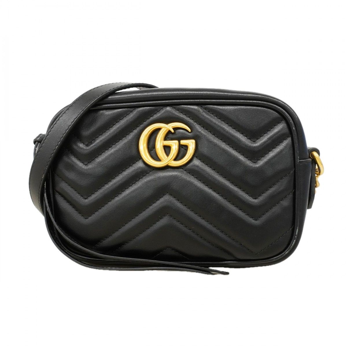 Gucci Shoulder Bag GG Marmont Leather Black Gold