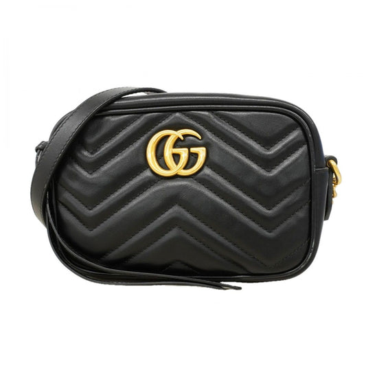 Gucci Shoulder Bag GG Marmont Leather Black Gold