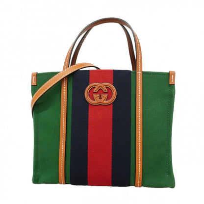 Gucci Tote Interlocking Canvas Green Brown Silver 2-Way