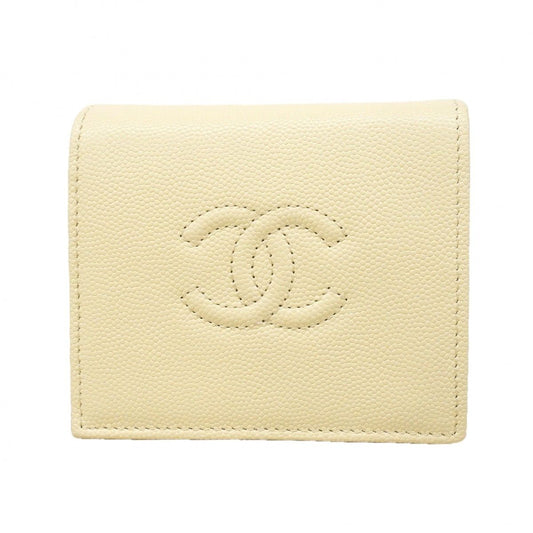 Chanel Wallet Caviar Leather White Silver