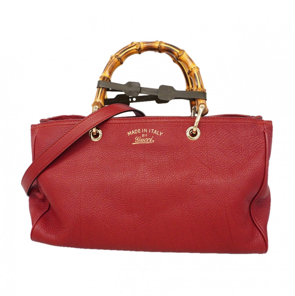 Gucci Handbag Bamboo Leather Red Gold 2-Way Bag
