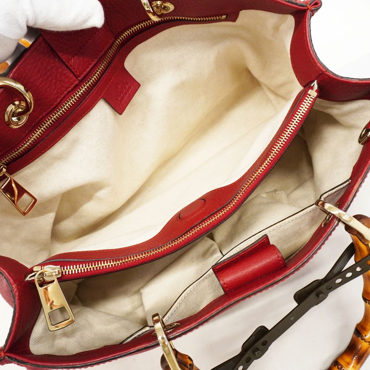 Gucci Handbag Bamboo Leather Red Gold 2-Way Bag — view 4