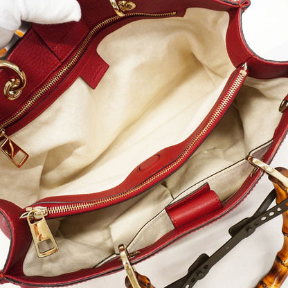 Gucci Handbag Bamboo Leather Red Gold 2-Way Bag — view 4