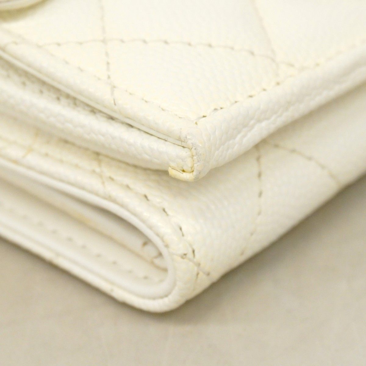 Chanel Trifold Wallet Quilted Caviar Leather White Champagne Gold — view 5