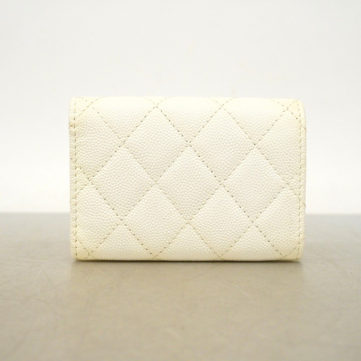 Chanel Trifold Wallet Quilted Caviar Leather White Champagne Gold — view 6