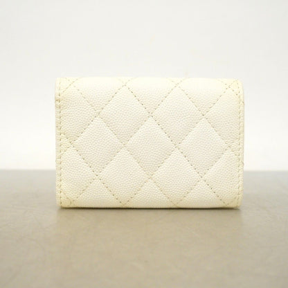 Chanel Trifold Wallet Quilted Caviar Leather White Champagne Gold — view 6