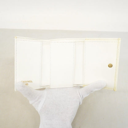 Chanel Trifold Wallet Quilted Caviar Leather White Champagne Gold — view 3