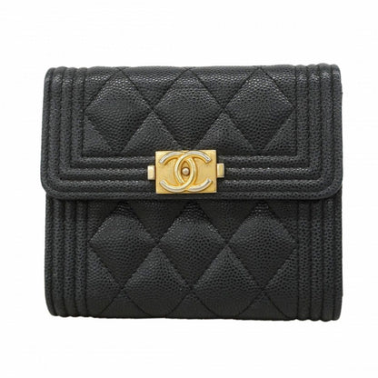 Chanel Wallet Caviar Leather Black Gold