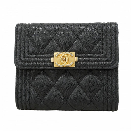 Chanel Wallet Caviar Leather Black Gold
