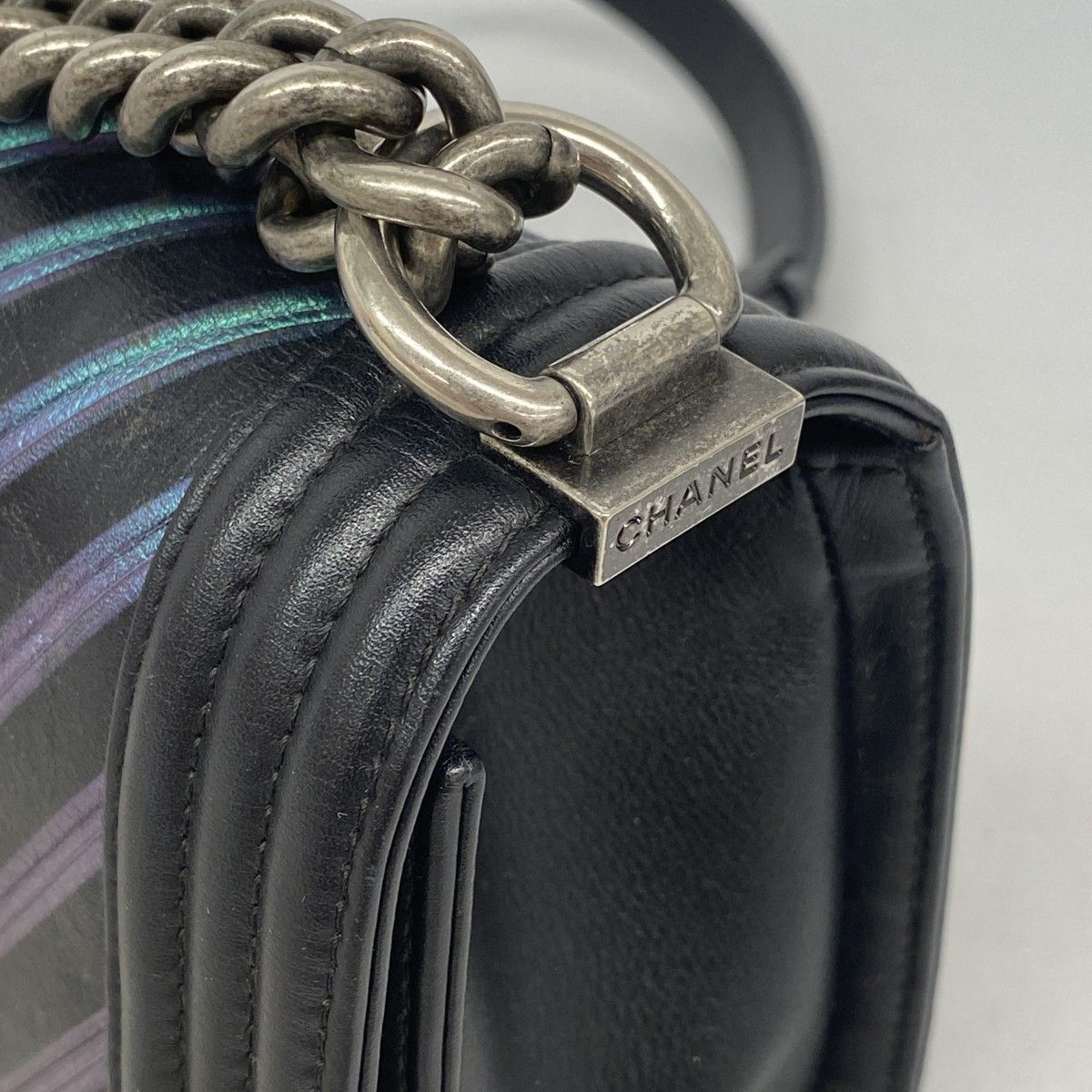 Chanel Shoulder Bag Lambskin Black Green Silver — view 8