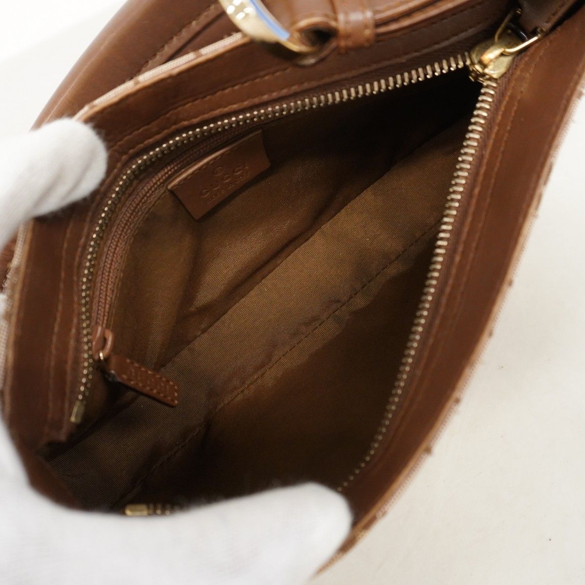 Gucci Handbag 001 Canvas Leather Brown Gold — view 4