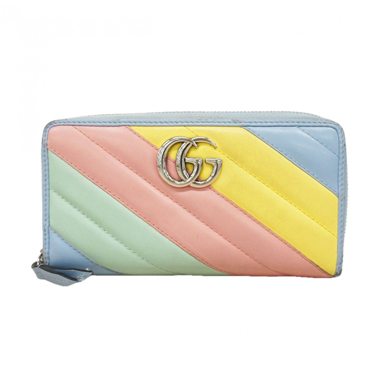 Gucci Wallet GG Marmont Leather Blue Multicolor Silver
