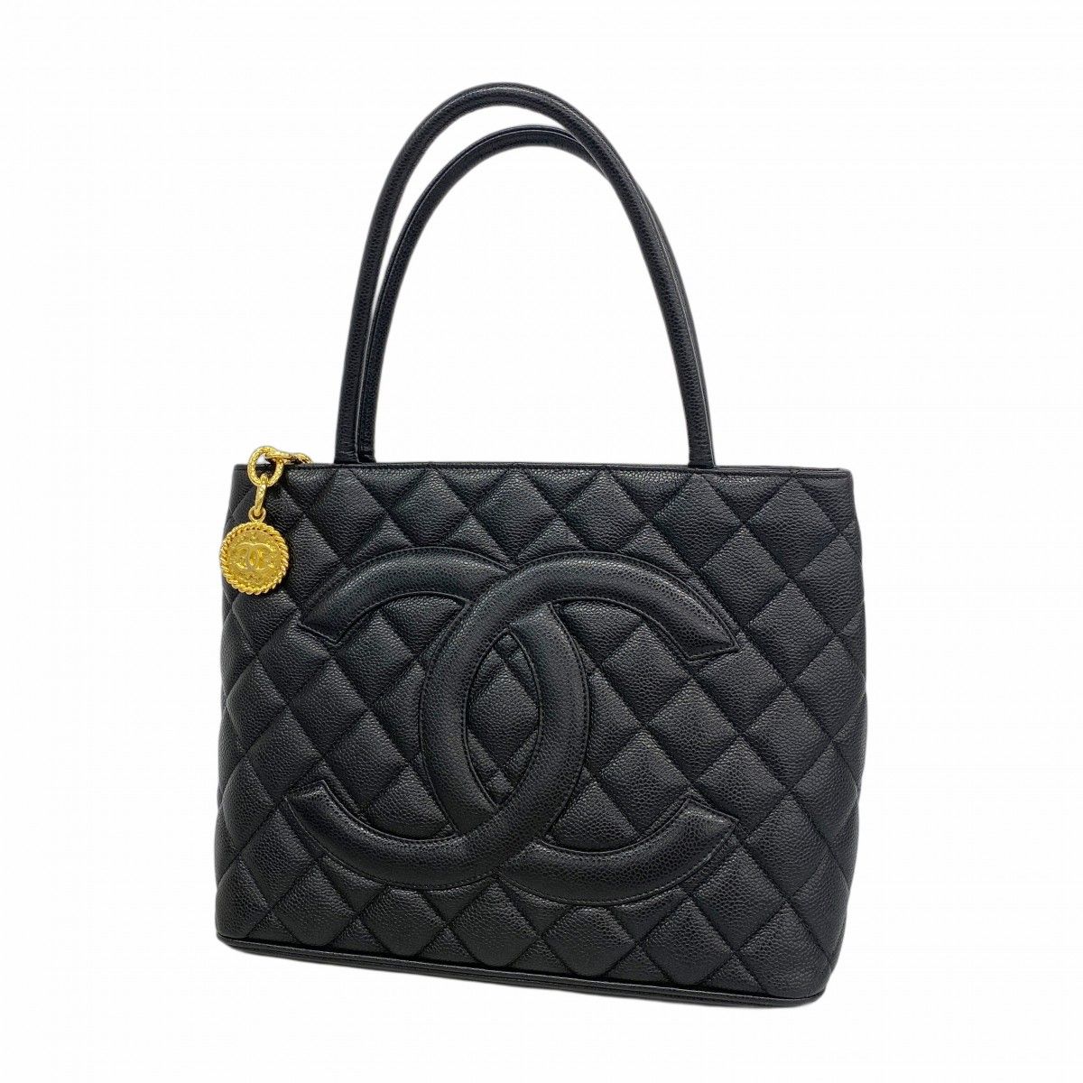 Chanel Tote Medallion Caviar Leather Black Gold