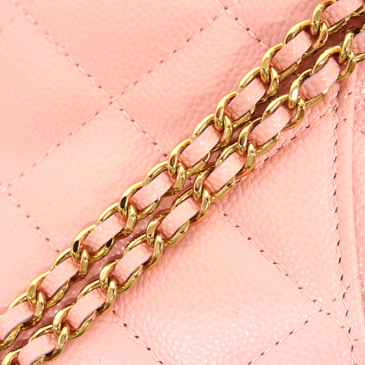 Chanel Shoulder Wallet Quilted Caviar Leather Pink Champagne Gold — view 7