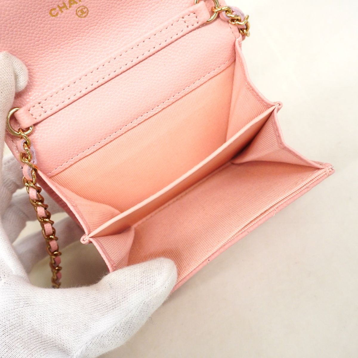 Chanel Shoulder Wallet Quilted Caviar Leather Pink Champagne Gold — view 4