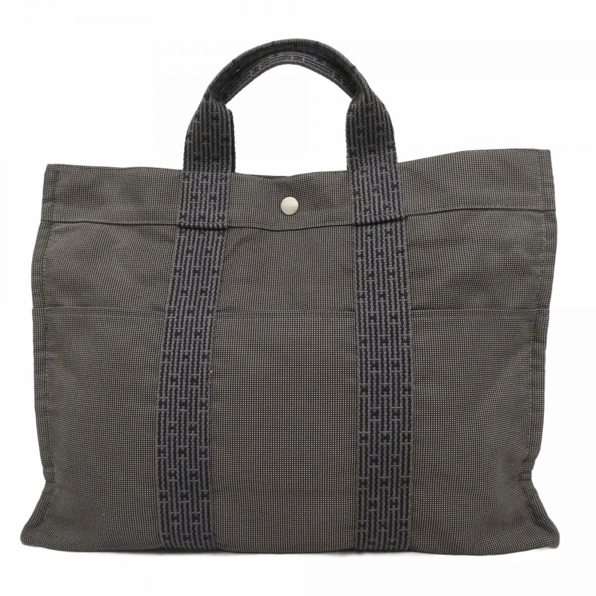 Hermes Tote Her Line MM Canvas Gray Silver