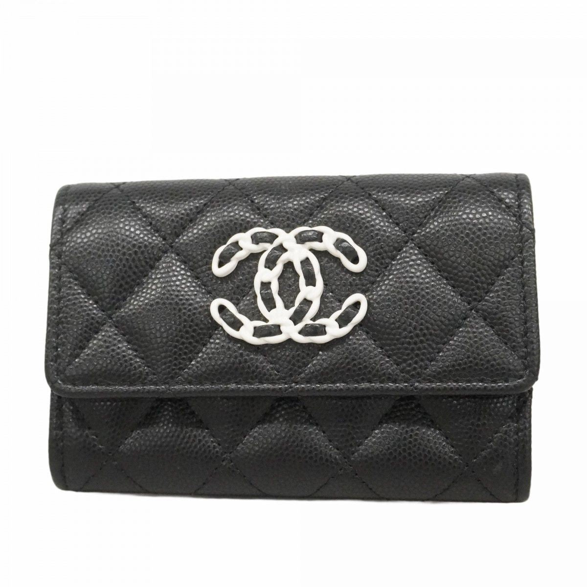 Chanel Card Case 19 Caviar Leather Black Silver