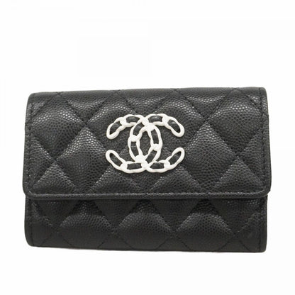Chanel Card Case 19 Caviar Leather Black Silver