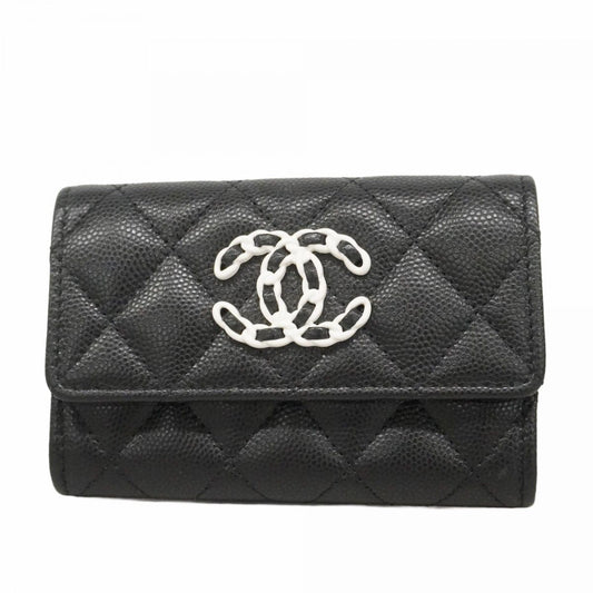 Chanel Card Case 19 Caviar Leather Black Silver