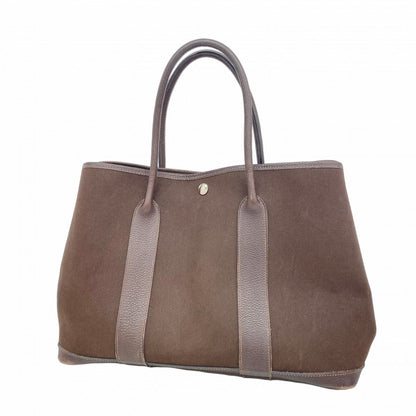Hermes Tote Garden Party PM Toile Officier Brown Silver