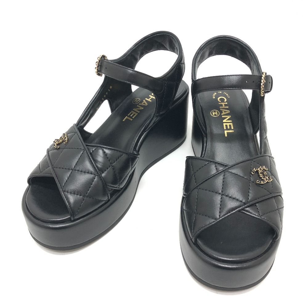 Chanel Sandals CC Logo Quilted Lambskin Black