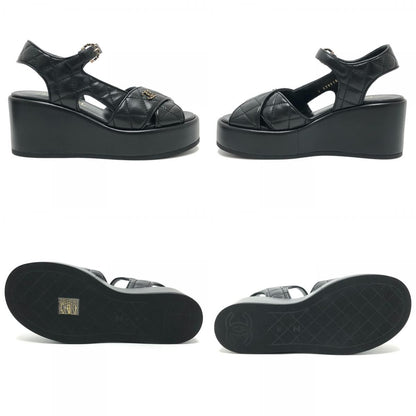 Chanel Sandals CC Logo Quilted Lambskin Black — view 7