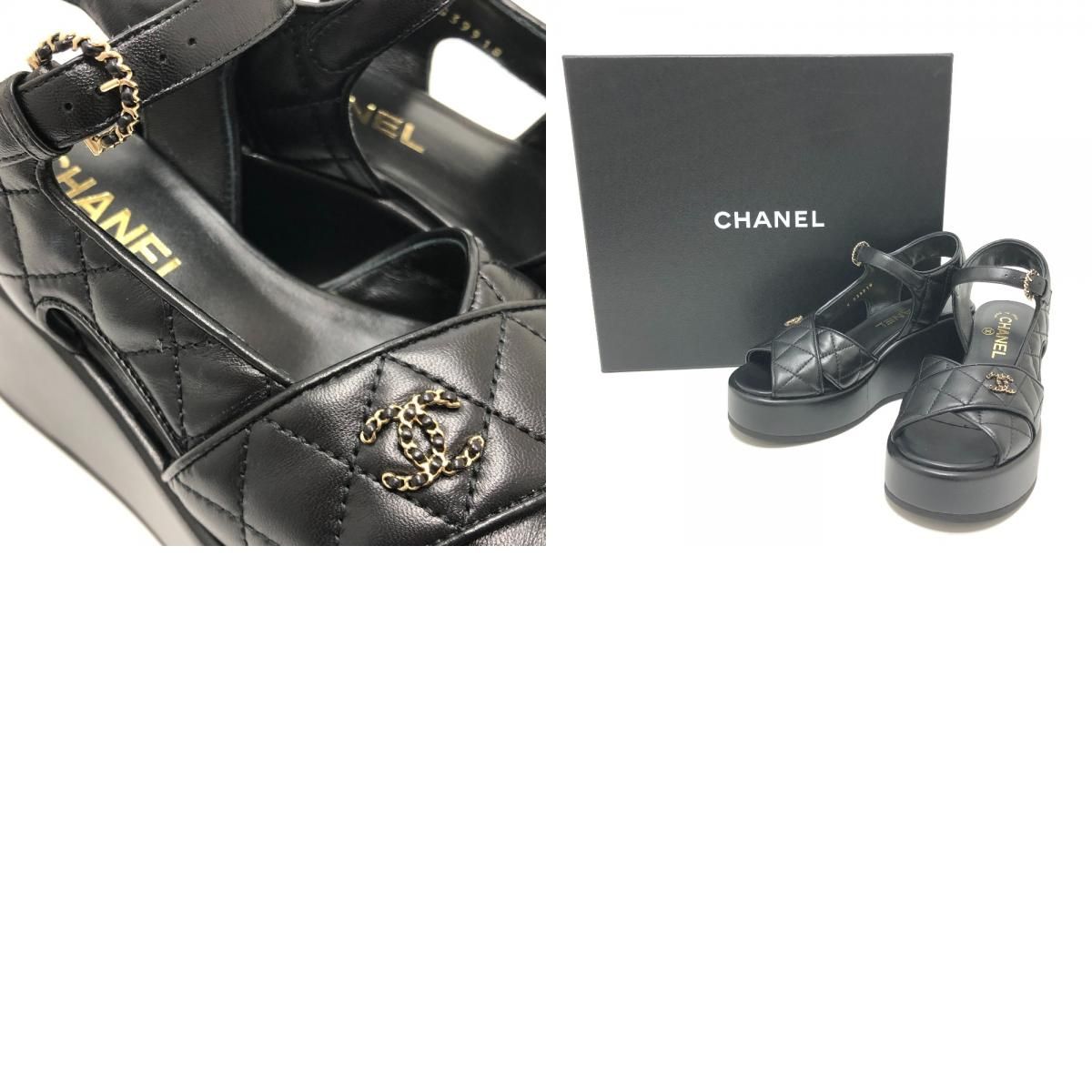Chanel Sandals CC Logo Quilted Lambskin Black — view 9