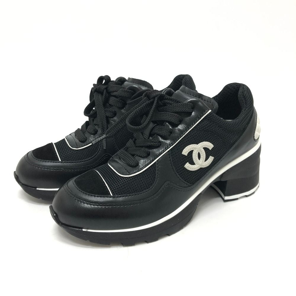 Chanel Sneakers CC Logo Mixed Fiber Shiny Calfskin &Suede Black