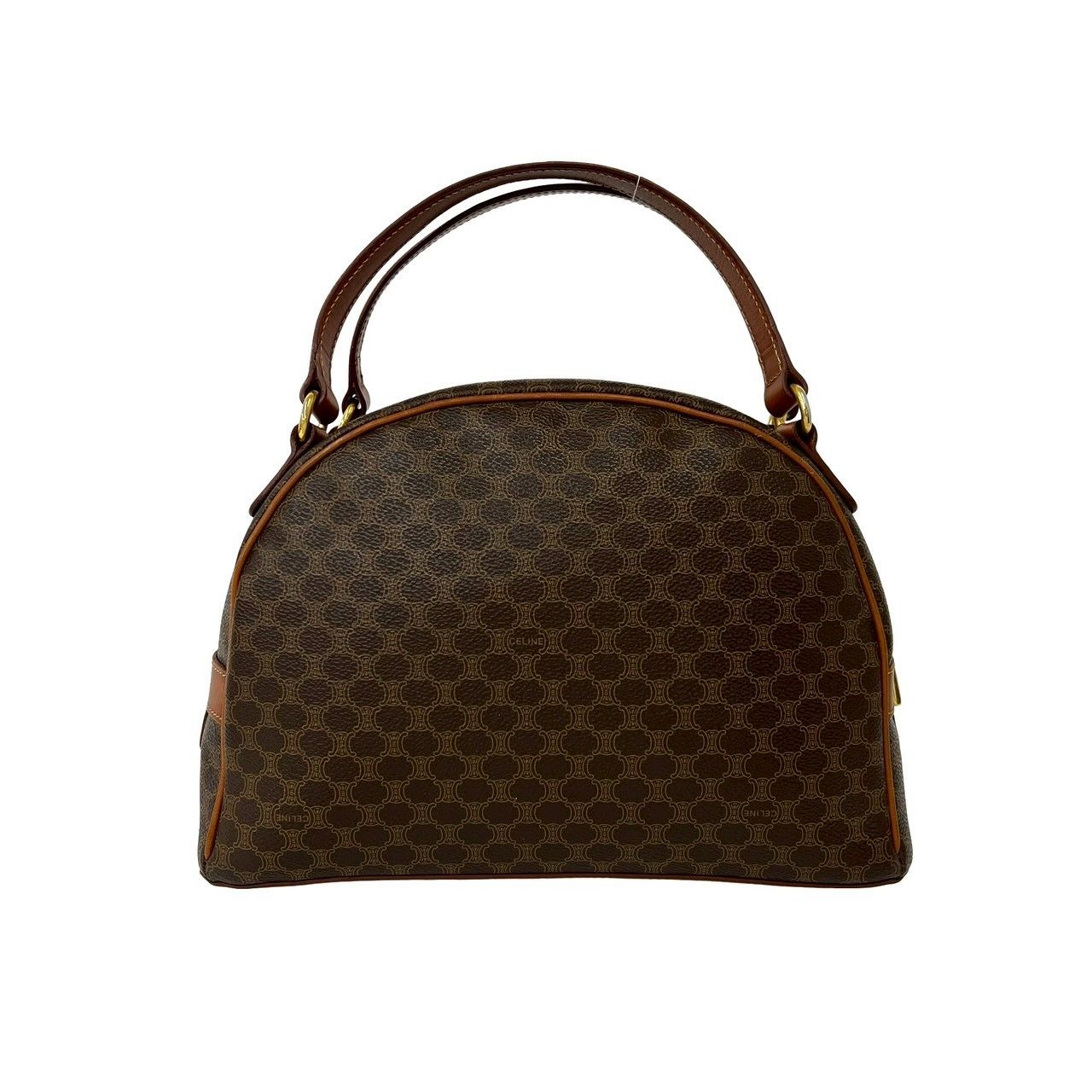 Celine Vintage Macadam Blason Triomphe Pattern Leather Mini Boston Bag Brown — view 3