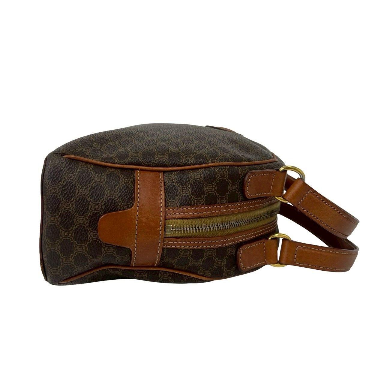 Celine Vintage Macadam Blason Triomphe Pattern Leather Mini Boston Bag Brown — view 6