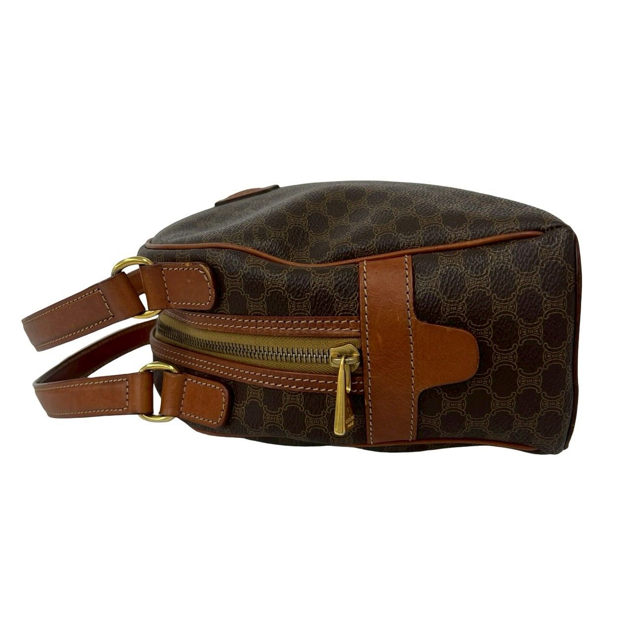 Celine Vintage Macadam Blason Triomphe Pattern Leather Mini Boston Bag Brown — view 5