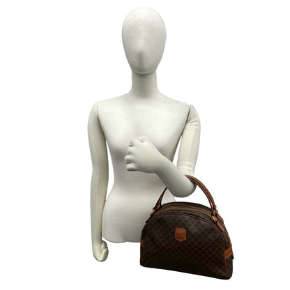 Celine Vintage Macadam Blason Triomphe Pattern Leather Mini Boston Bag Brown — view 2