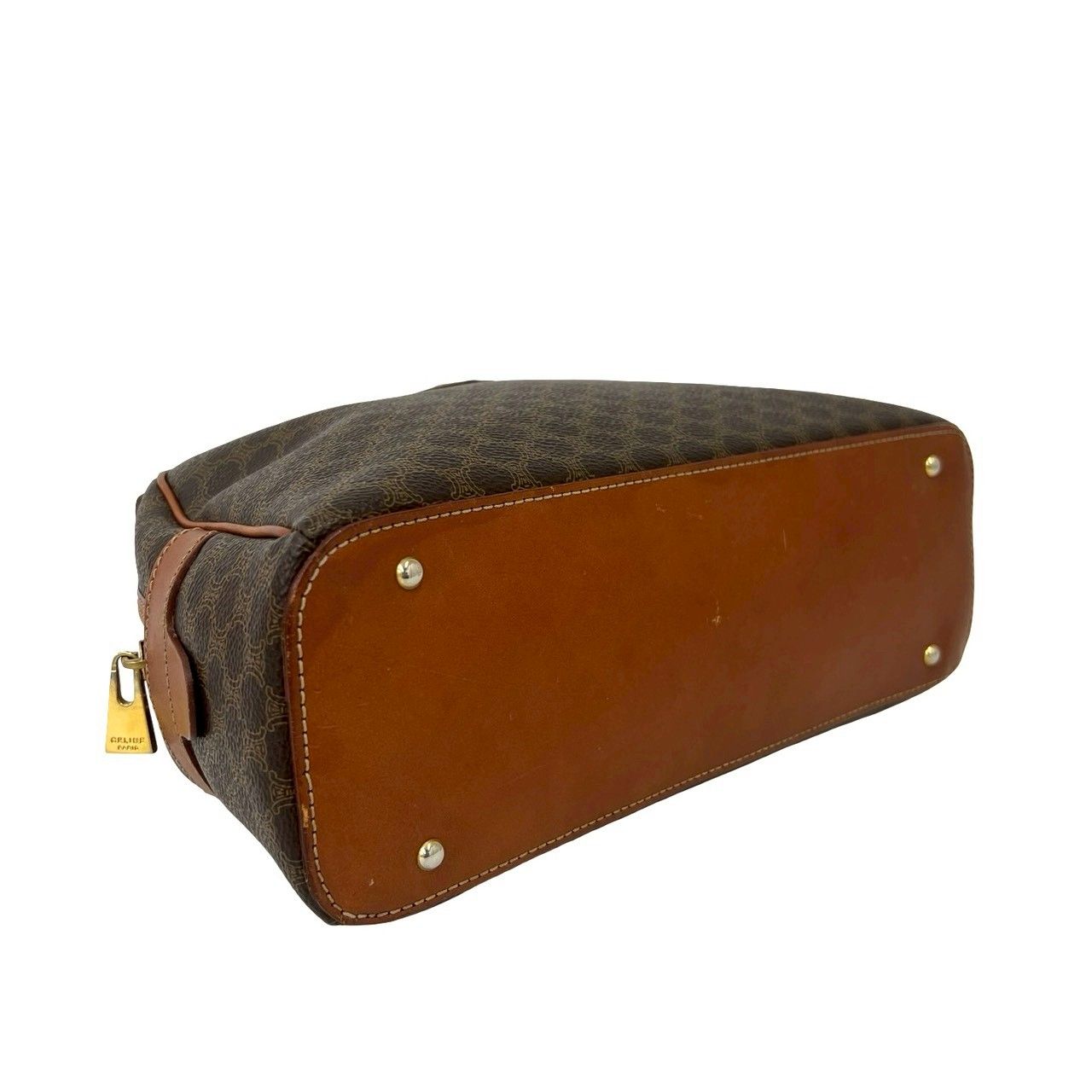 Celine Vintage Macadam Blason Triomphe Pattern Leather Mini Boston Bag Brown — view 7