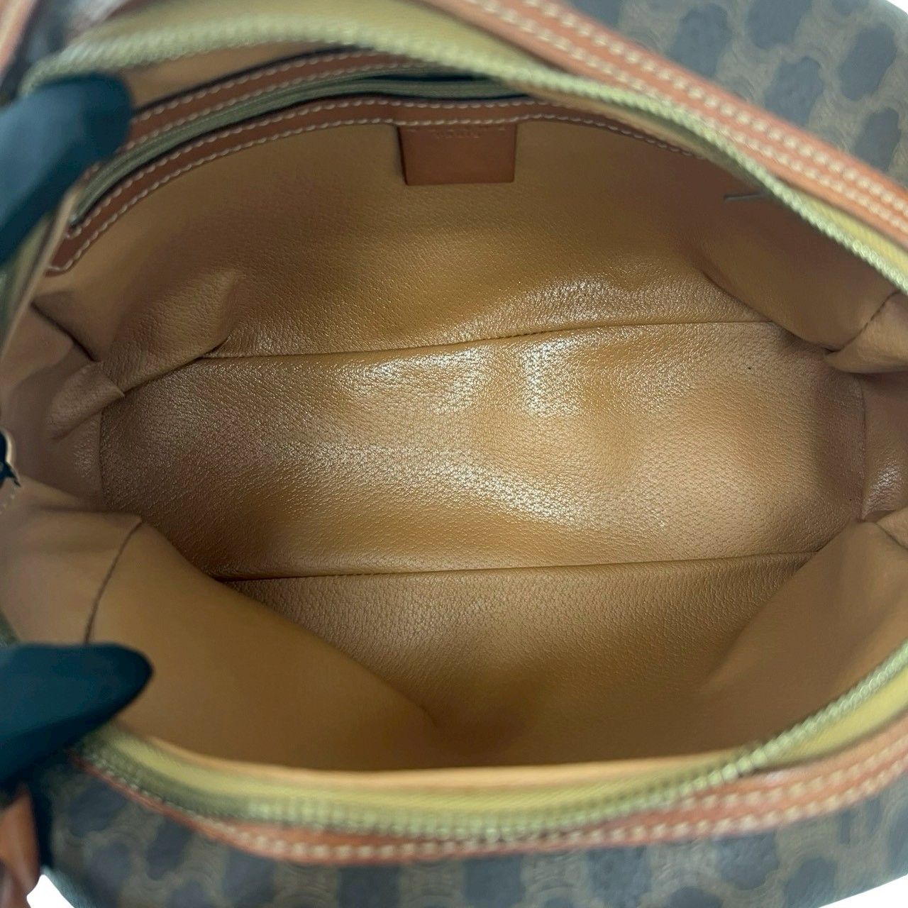 Celine Vintage Macadam Blason Triomphe Pattern Leather Mini Boston Bag Brown — view 9