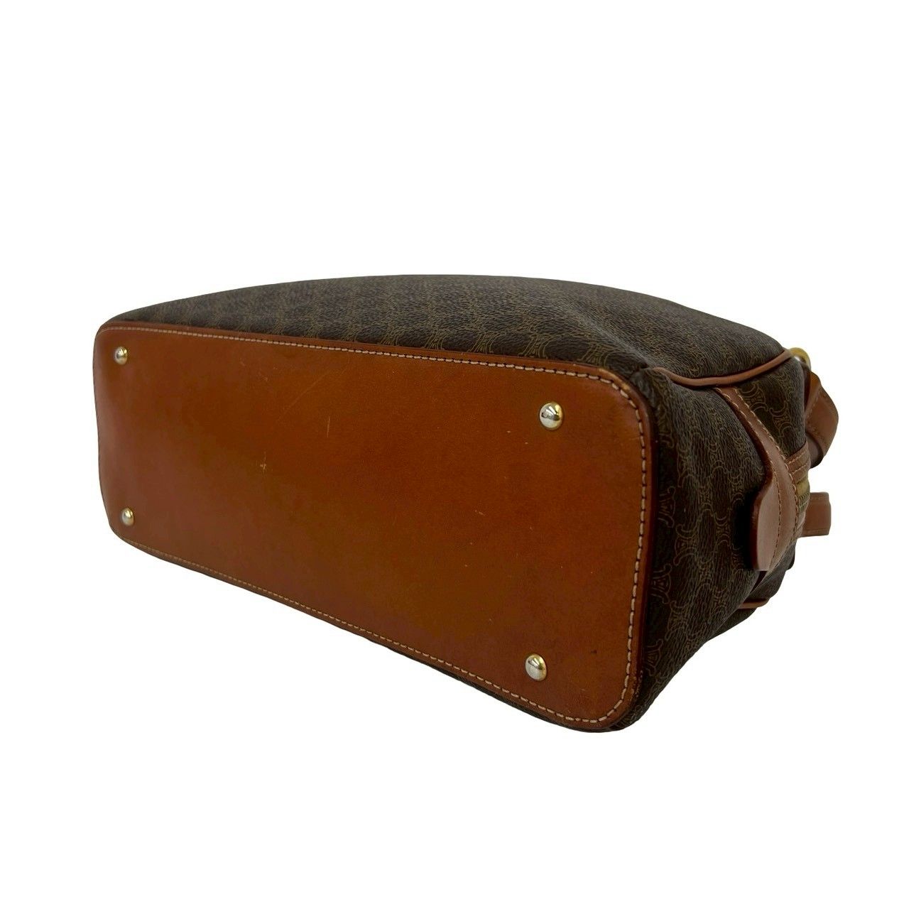 Celine Vintage Macadam Blason Triomphe Pattern Leather Mini Boston Bag Brown — view 8