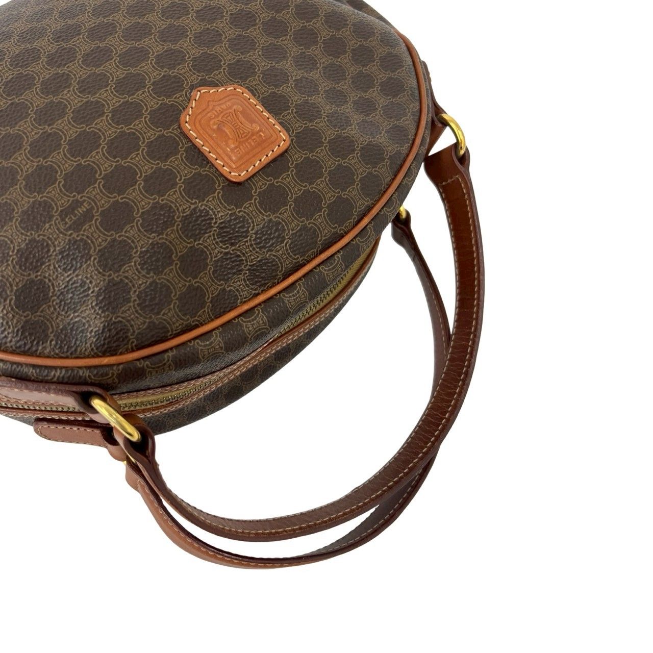 Celine Vintage Macadam Blason Triomphe Pattern Leather Mini Boston Bag Brown — view 4