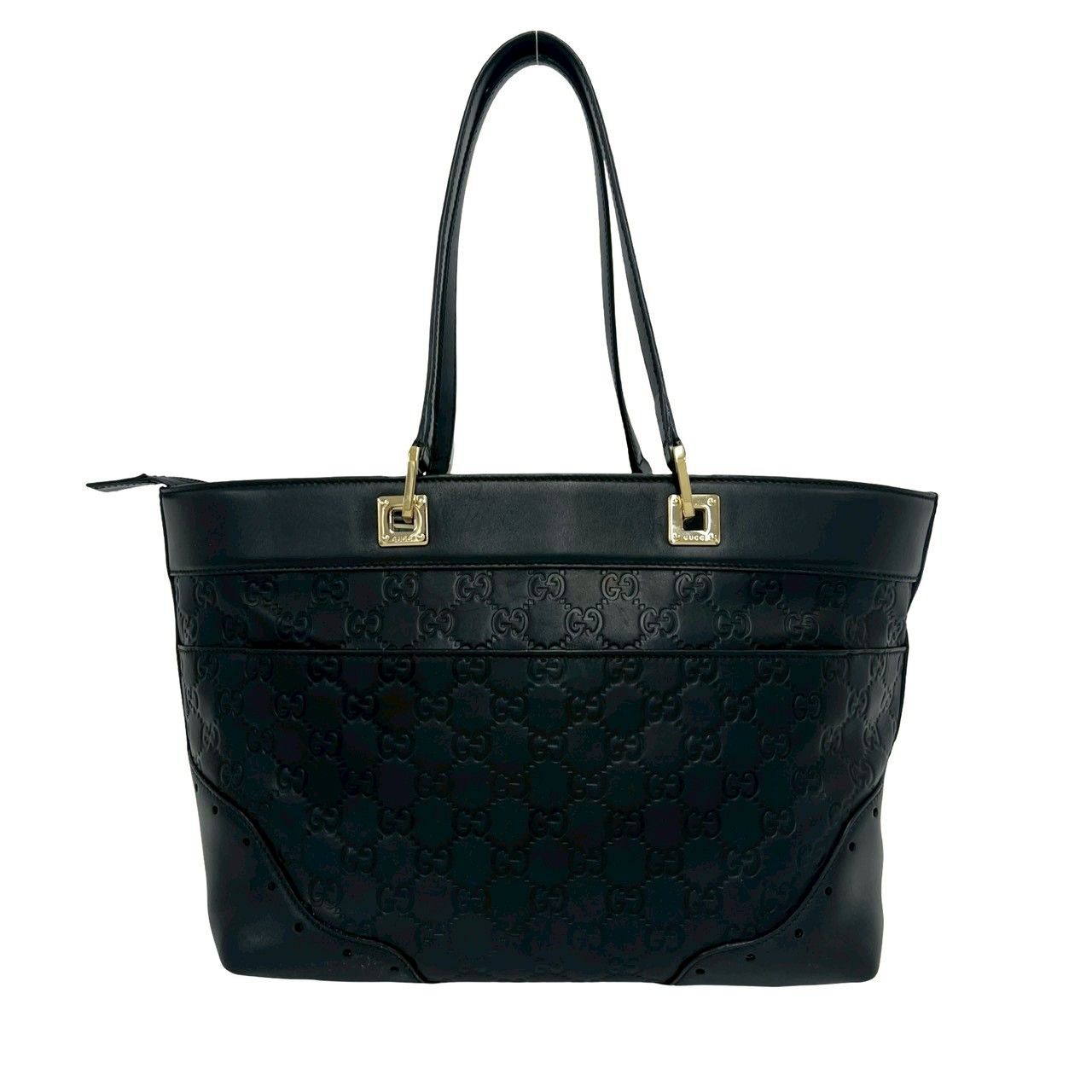 Gucci Guccissima GG Pattern Logo Gold Leather Tote Boston Bag Black — view 3