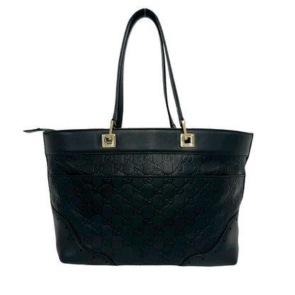 Gucci Guccissima GG Pattern Logo Gold Leather Tote Boston Bag Black — view 3