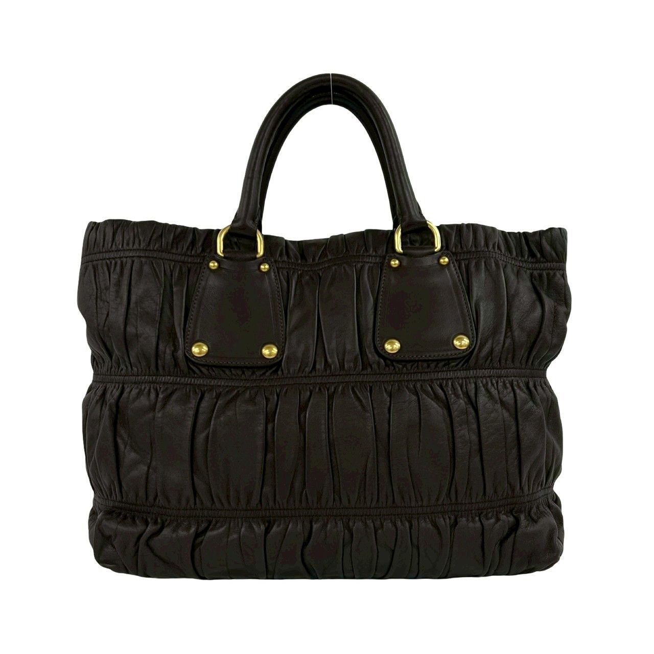 Prada Logo Gathered Leather 2-Way Mini Tote Shoulder Bag Brown — view 3