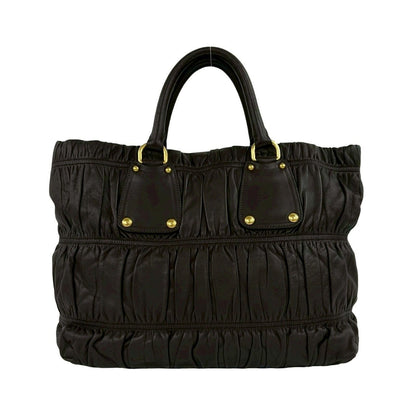 Prada Logo Gathered Leather 2-Way Mini Tote Shoulder Bag Brown — view 3