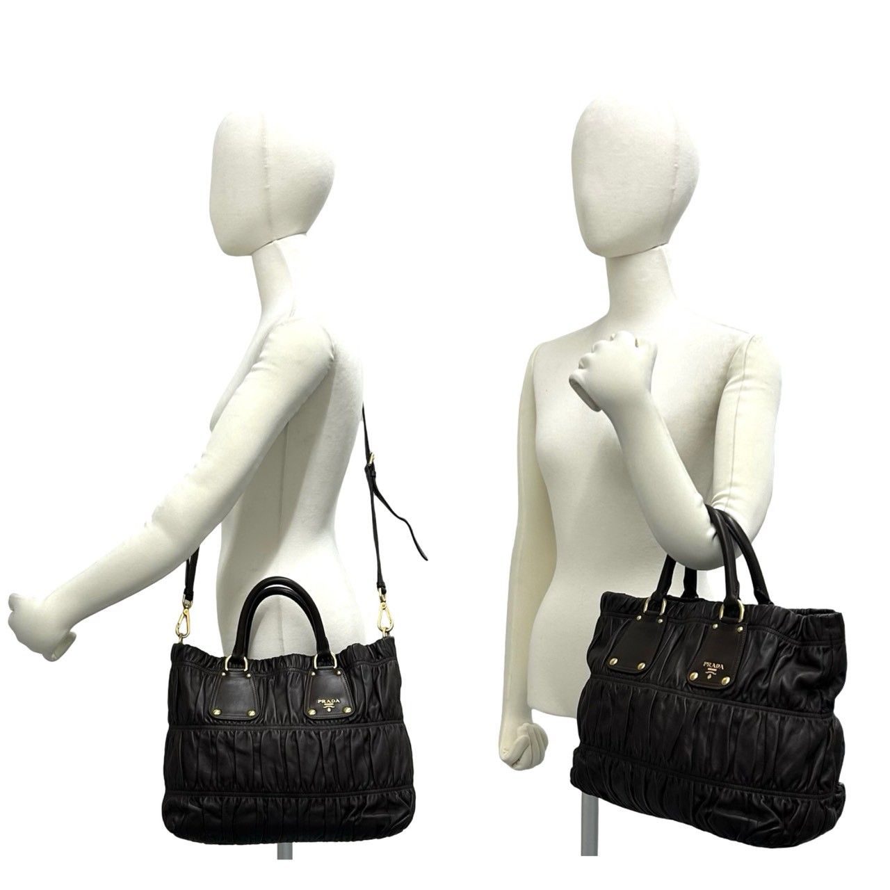 Prada Logo Gathered Leather 2-Way Mini Tote Shoulder Bag Brown — view 2
