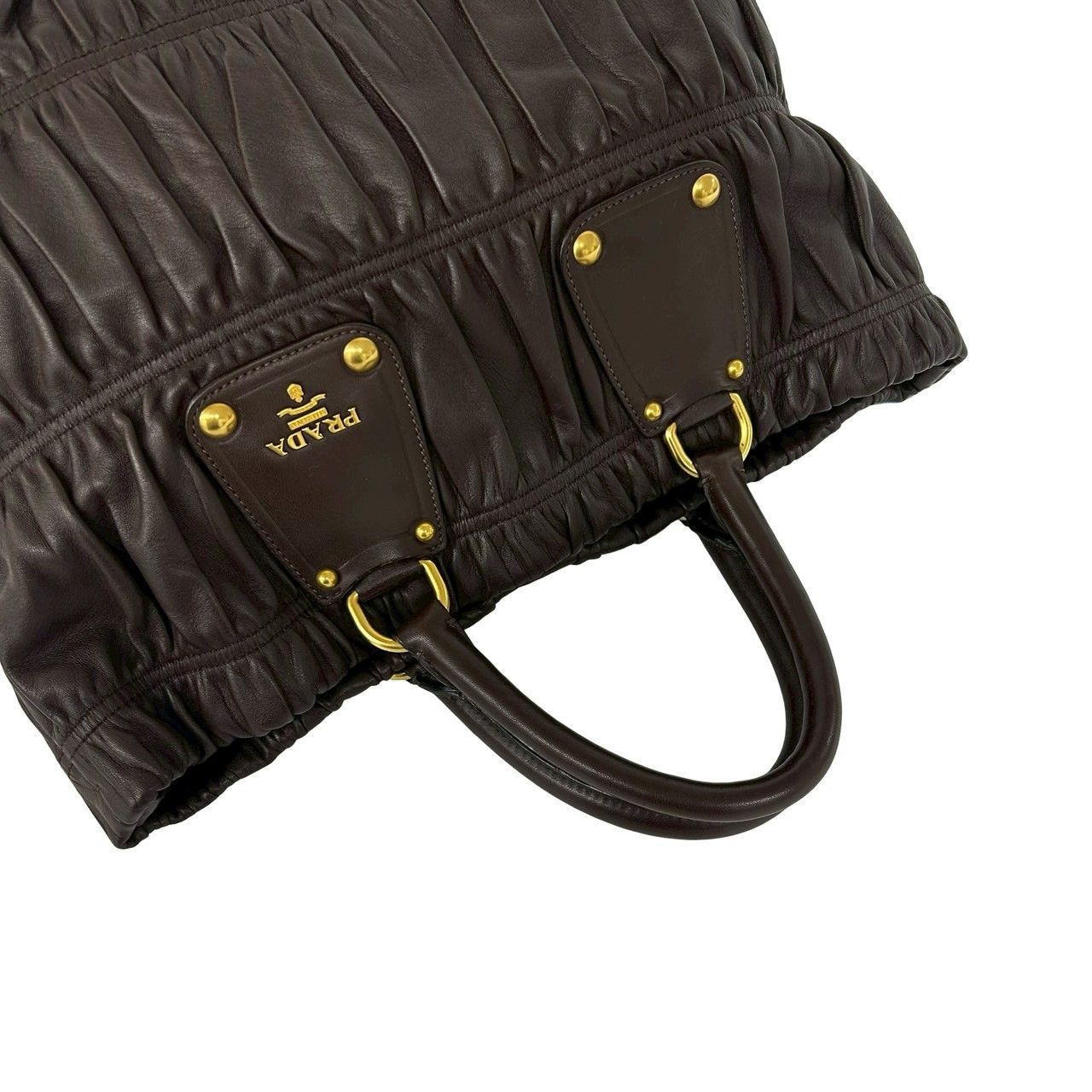 Prada Logo Gathered Leather 2-Way Mini Tote Shoulder Bag Brown — view 4