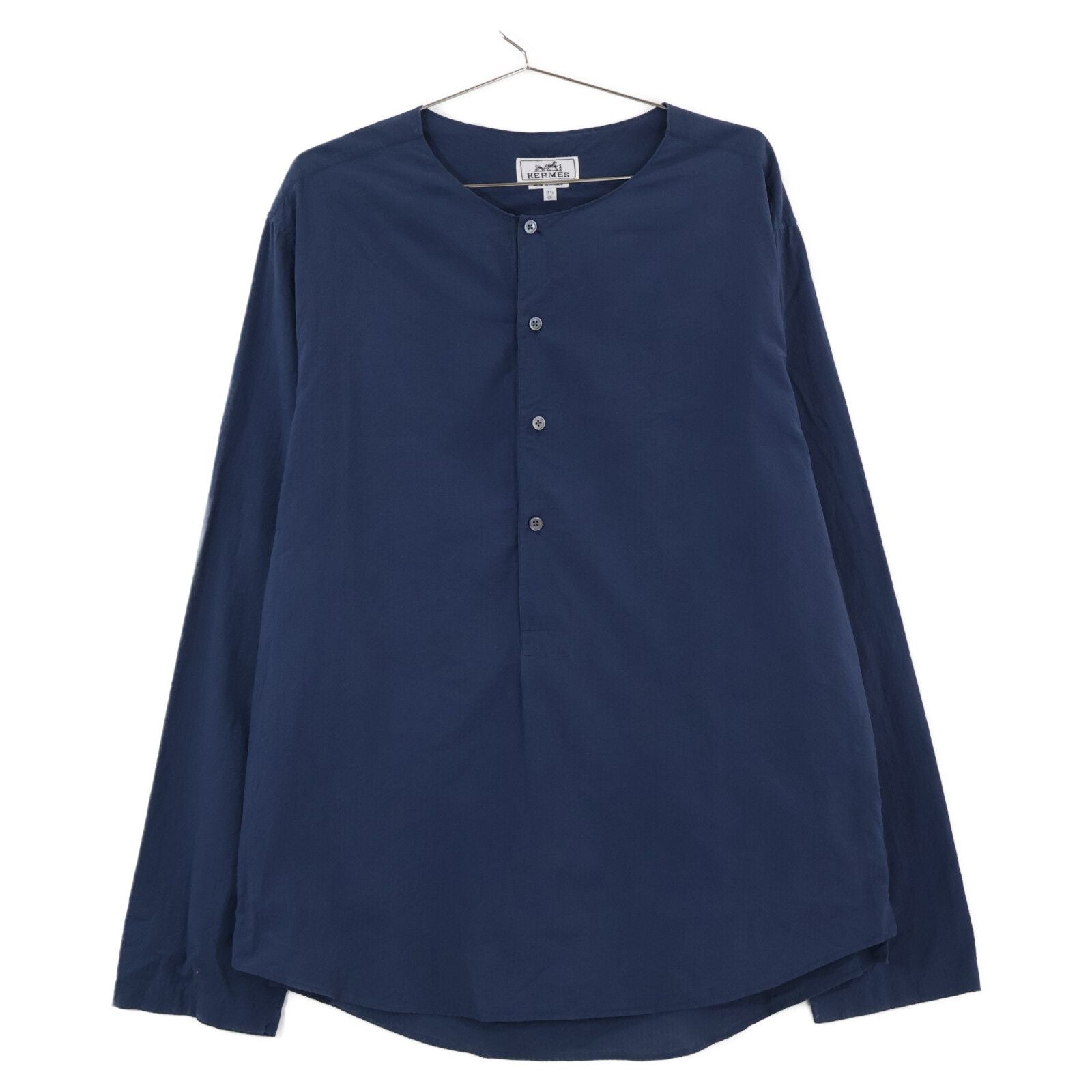 Hermes Cotton Shell Button Seersucker Long Sleeve Shirt 39