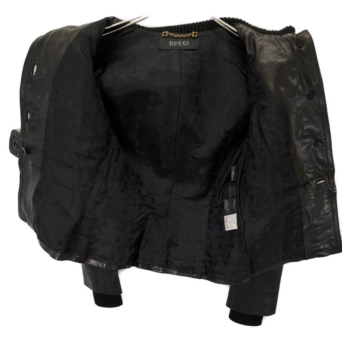 Gucci Era Black Rib Collar Lambskin Button Jacket 36 — view 3