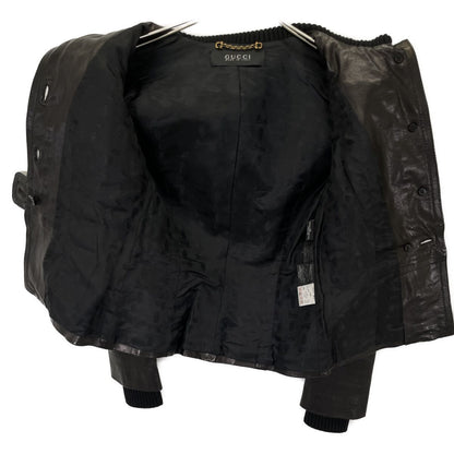 Gucci Era Black Rib Collar Lambskin Button Jacket 36 — view 3