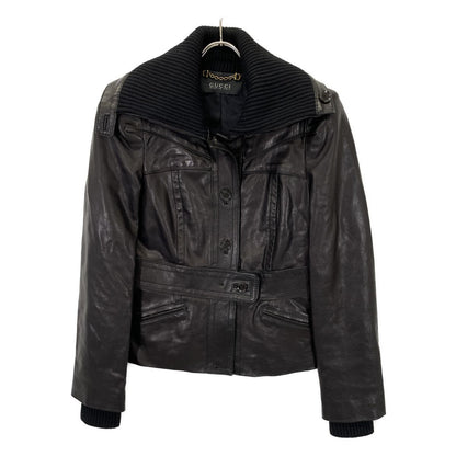 Gucci Era Black Rib Collar Lambskin Button Jacket 36